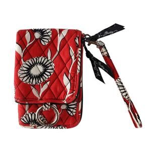 VERA BRADLEY Double ID Wristlet Purse Deco Daisy Red Black White Logo